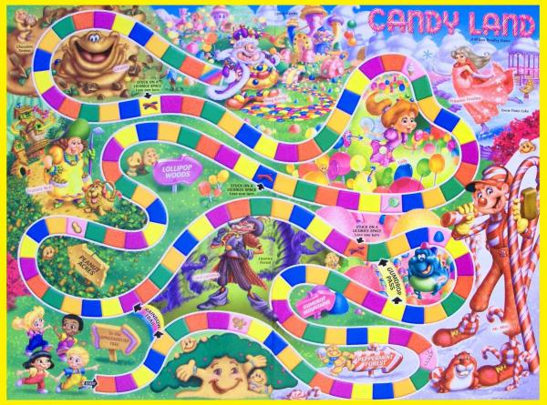 A photo of the Candy Land game board.