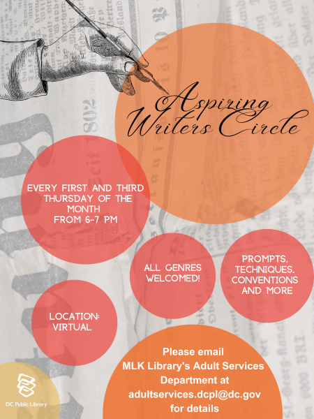 orange and red vintage poster with text: Aspiring Writers Circle