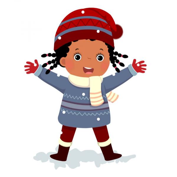 cartoon child bundled in snow clothes