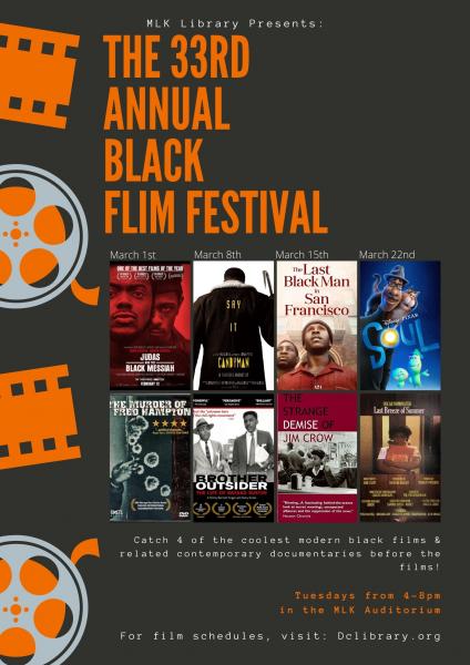 33rd Annual Black Flim Festival poster Orange letters with gray background