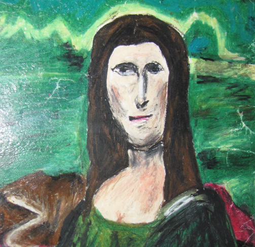 painting of a woman with brown hair on a green background