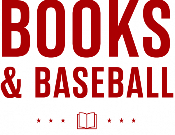 Books & Baseball logo -- Red uppercase text reading 