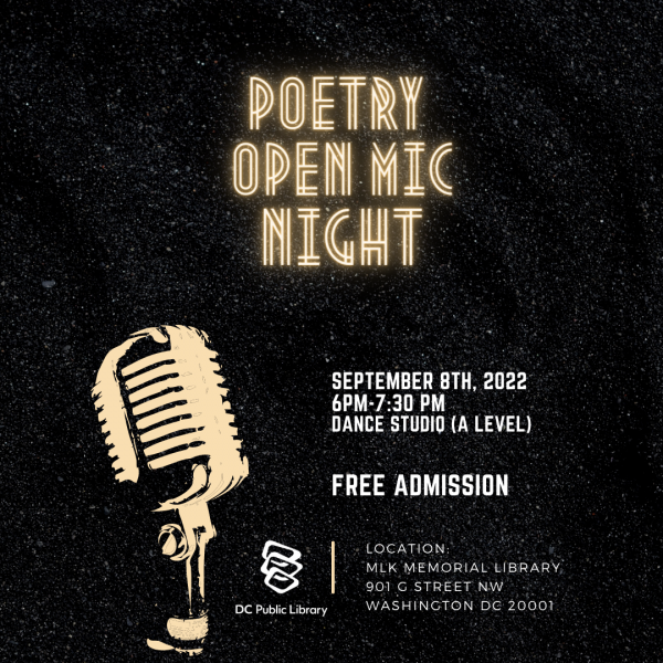 graphic with text: Poetry Open Mic Night 