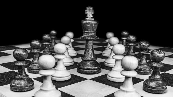 black and white photograph of a chessboard 