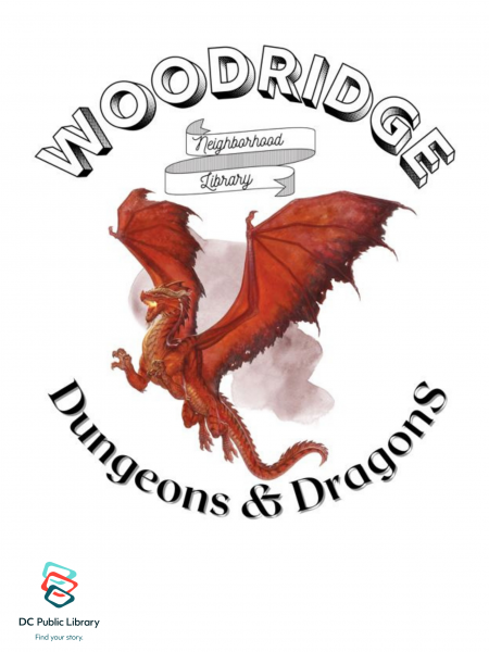 A dragon rampant, encircled by the words: Woodridge Neighborhood Library Dungeons & Dragons