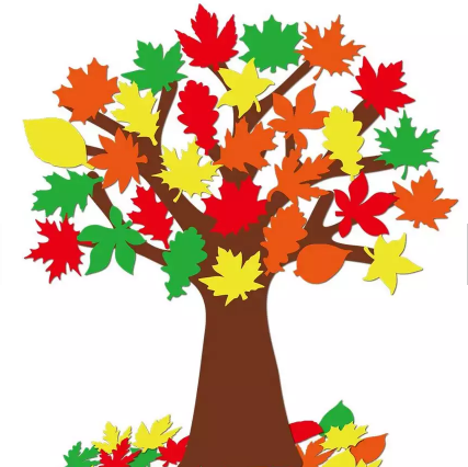 tree with green, orange, yellow, and red leaves