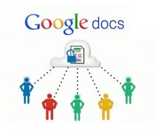 Google Docs graphic with a document in a cloud with dotted lines down towards 5 people icons