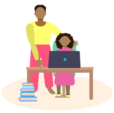 clip art of adult helping child on a computer
