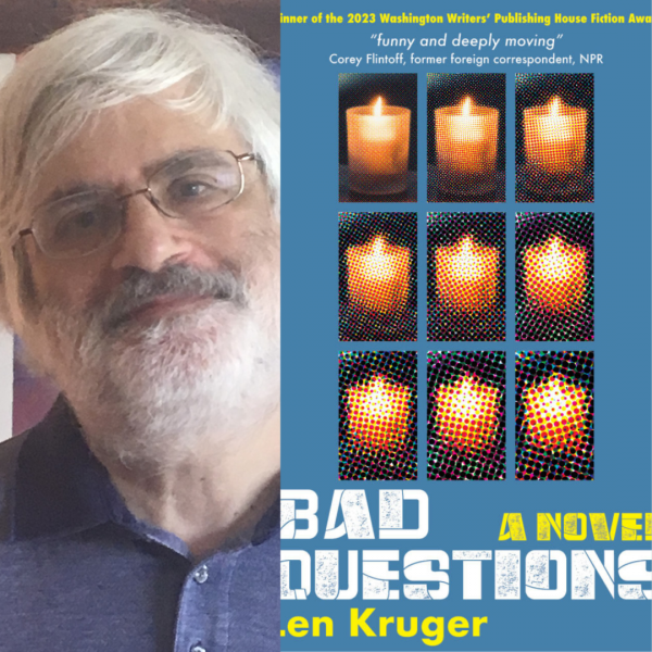 Bad Questions book cover next to Len Kruger headshot