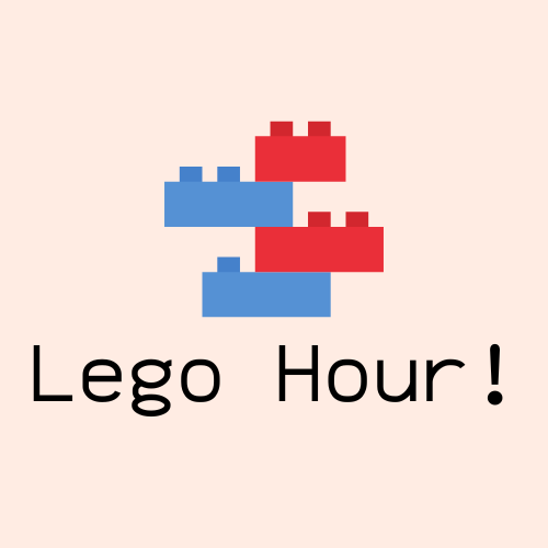 Lego Hour! text with Red and Blue lego blocks