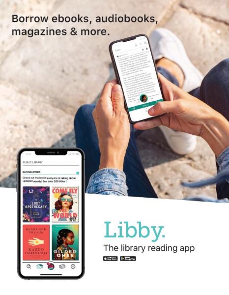 The hands and phone screen of someone navigating the Libby app to read a library book.
