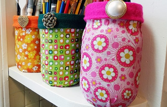 Mod podge pencil case made from a jar