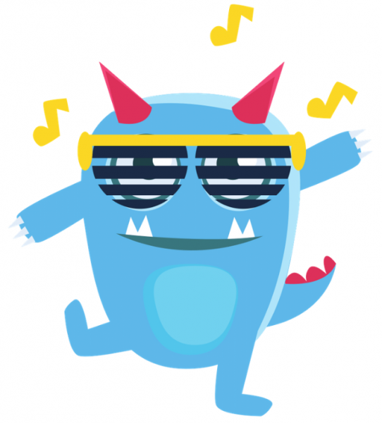 Blue monster with sunglasses dancing