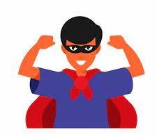 Cartoon of a young person in a double biceps pose wearing a cape and mask