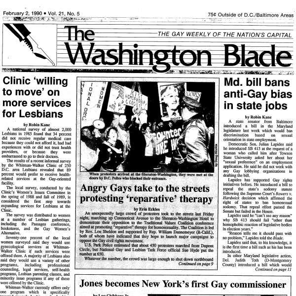 Image of the front page of  February 2, 1990 issue of The Washington Blade