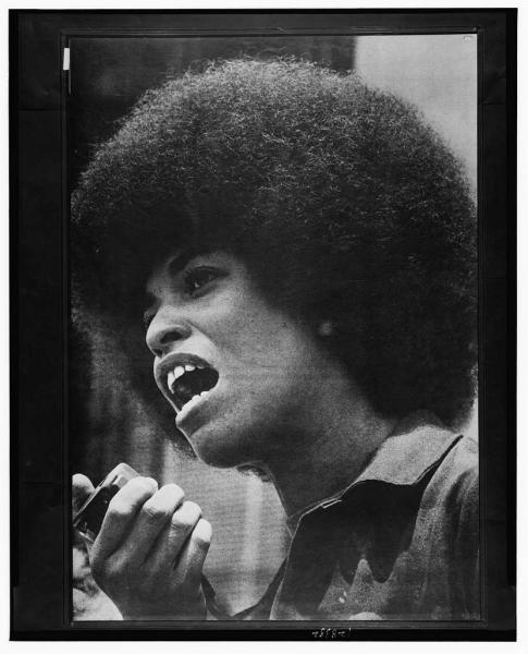 black and white photo of a young Angela Davis