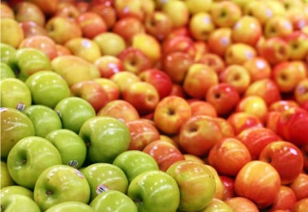 green, yellow and red apples