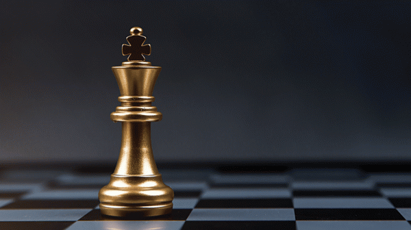 image of a gold king chess piece on a black and white chess board