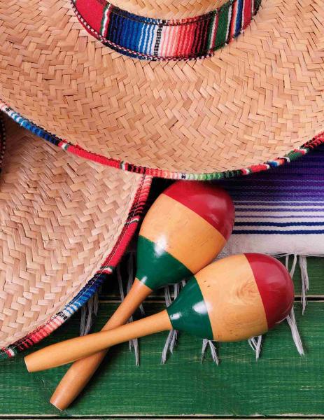Image of maracas in the colors of the Mexican flag
