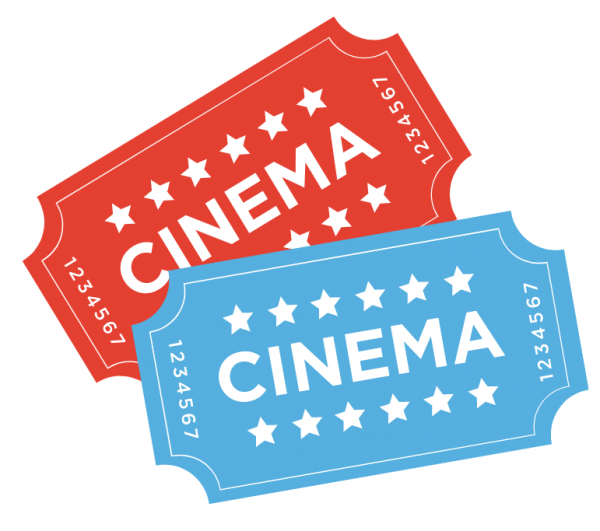 two cinema tickets, one red, one blue