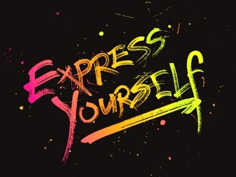 express yourself written in a neon gradient on a black background