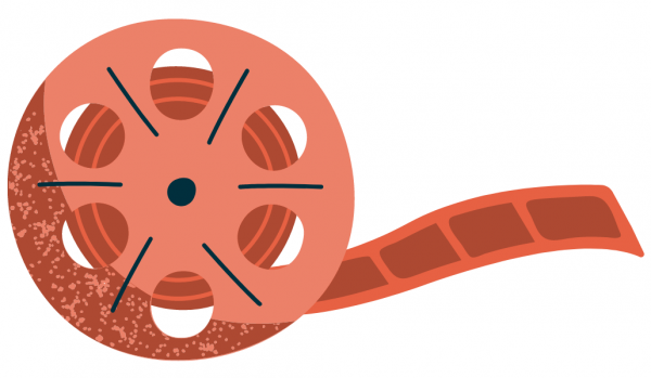 illustration of a red film reel 