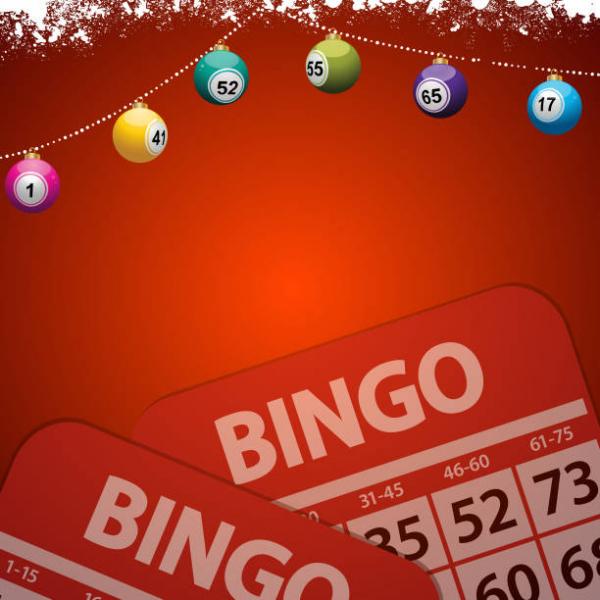bingo cards with holiday decorations above them