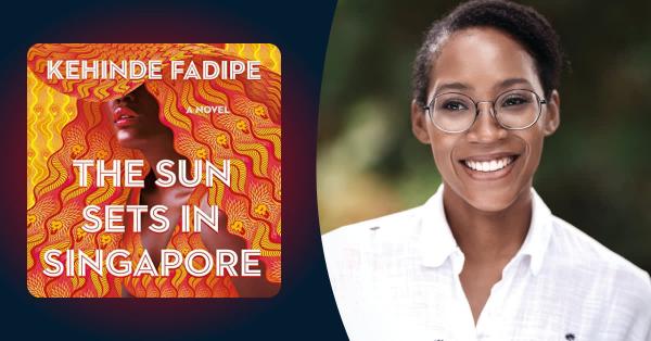 The Sun Sets in Singapore book cover next to author headshot