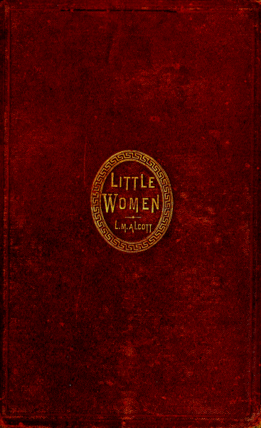 A red book cover with the title Little Women written in gold in the center.