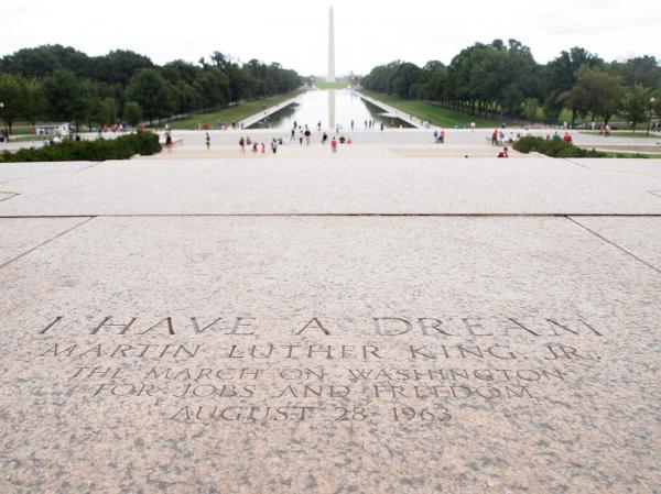 View of the National Mall containing "I have a dream" inscription