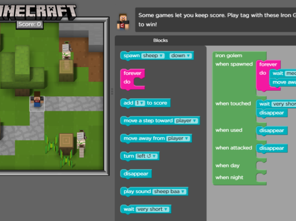 screenshot of Minecraft coding challenge