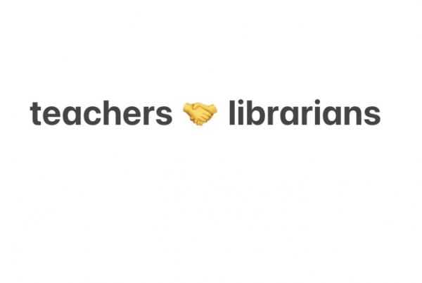 handshake emoji between the words "teachers" and "librarians" 